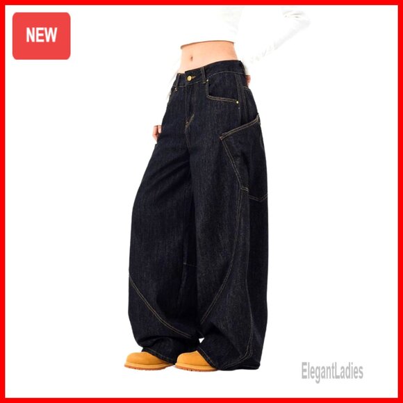 High Waisted Barrel Leg Jeans Loose Fit Denim Pants Streetwear Style